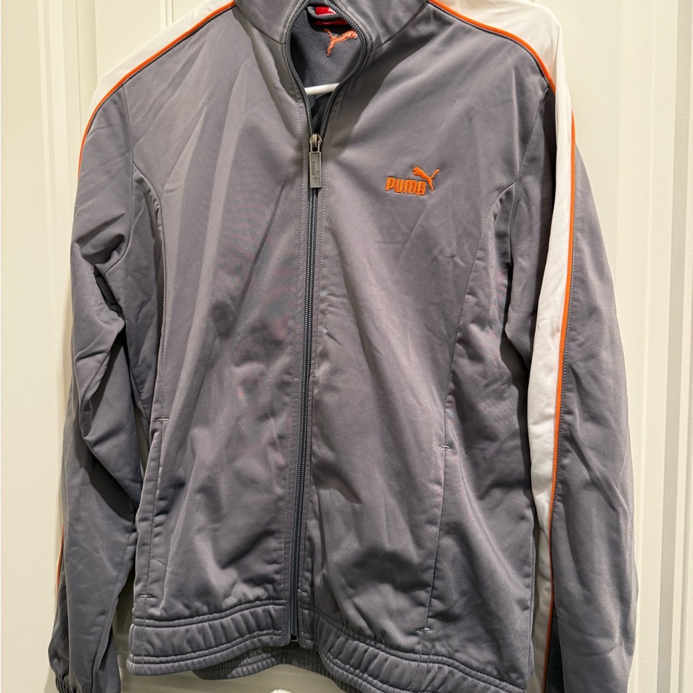 Puma Gray Windbreaker with Orange and White Stripes